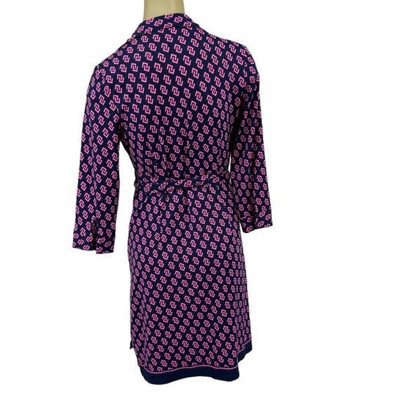 Julie Brown NYC Womens Wrap Dress Pink Navy Print Size Medium scuba knit - Picture 5 of 7